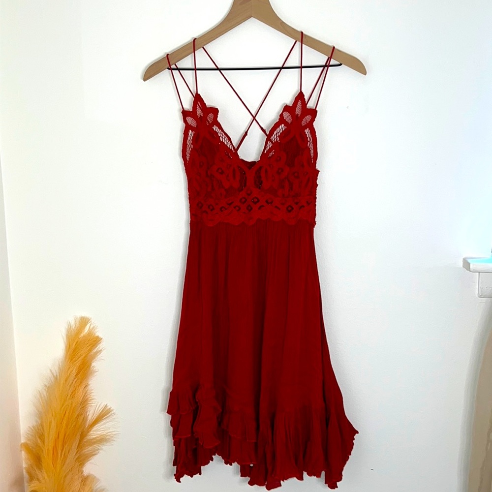 Free People Red Summer Dress Lace Tiktok Viral Style